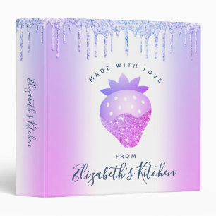 Recipe Cookbook Purple Glitter Drips Strawberry Binder