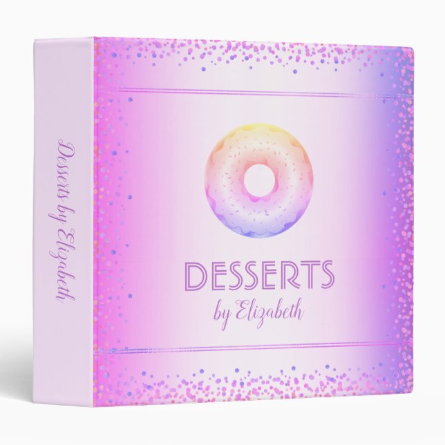 Recipe cookbook purple ombre glitter doughnut binder (Front/Spine)