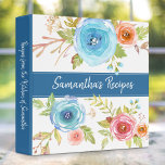 Recipe cookbook red blue orange floral watercolor binder<br><div class="desc">Here’s a wonderful way to keep track of all your family recipes. Easily access your culinary adventures with this beautiful, chic, romantic, vintage floral custom name recipe binder. Rustic turquoise blue, red, orange and pink watercolor flowers overlay a white background. Personalize with your name on the front and on the...</div>