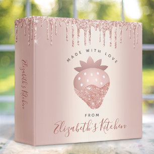 Recipe Cookbook Rose Gold Glitter Drips Strawberry Binder