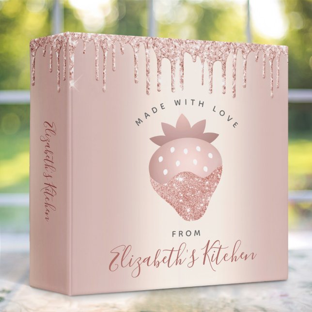 Recipe Cookbook Rose Gold Glitter Drips Strawberry Binder (Creator Uploaded)