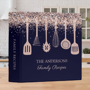 Recipe Cookbook Rose Gold Glitter Kitchen Utensils Binder