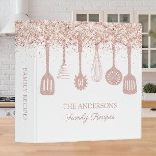 Recipe Cookbook Rose Gold Glitter Kitchen Utensils Binder