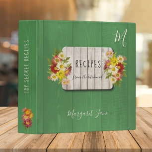 Recipe cookbook rustic kitchen chef monogrammed binder
