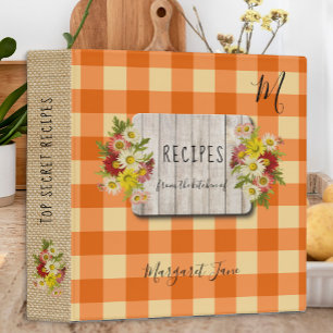 Recipe cookbook rustic kitchen family monogrammed binder