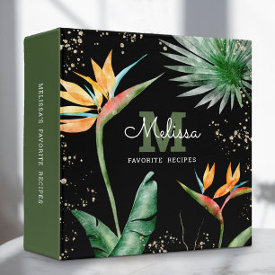 Recipe Cookbook Tropical Palm Monogram Gold Black Binder