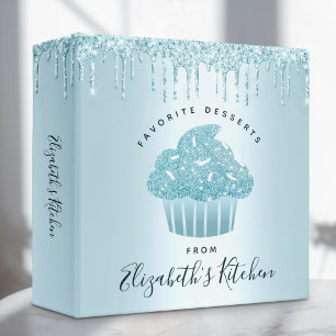 Recipe Cookbook Turquoise Cupcake Glitter Bakery Binder