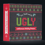 Recipe Cookbook Ugly Christmas Sweater Chalkboard  Binder<br><div class="desc">“Eat, drink and be ugly.” Here’s a wonderful way to keep track of all your favourite holiday recipes. Easily access your holiday culinary adventures with this unique, whimsical, modern, custom name Christmas recipe binder. A cute, Nordic knit fair isle pattern of whimsical trees, reindeer, ornaments, along with playful “sweater” typography...</div>