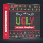 Recipe Cookbook Ugly Christmas Sweater Chalkboard  Binder<br><div class="desc">“Eat, drink and be ugly.” Here’s a wonderful way to keep track of all your favourite holiday recipes. Easily access your holiday culinary adventures with this unique, whimsical, modern, custom name Christmas recipe binder. A cute, Nordic knit fair isle pattern of whimsical trees, reindeer, ornaments, along with playful “sweater” typography...</div>