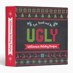 Recipe Cookbook Ugly Christmas Sweater Chalkboard  Binder