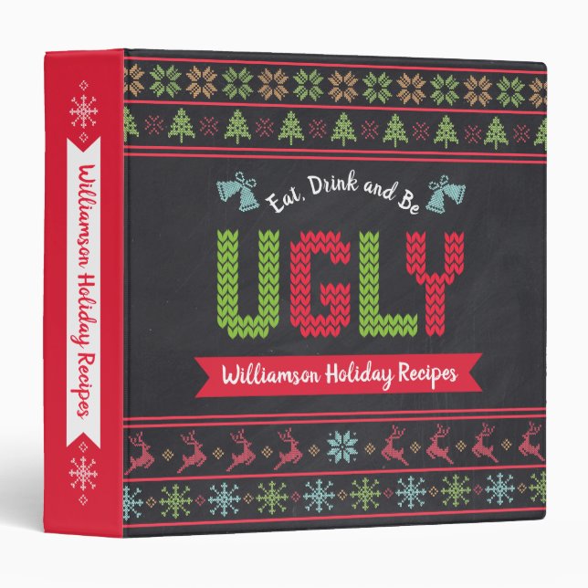 Recipe Cookbook Ugly Christmas Sweater Chalkboard  Binder (Front/Spine)