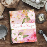 Recipe cookbook, vintage pink floral watercolor notebook<br><div class="desc">Here’s a wonderful way to keep track of all your family recipes. Easily access your culinary adventures with this beautiful, romantic, vintage floral custom name recipe spiral notebook. White, purple, and dark pink watercolor flowers overlay gold script on a gorgeous, soft pink, gold veined background. Personalize with your name on...</div>