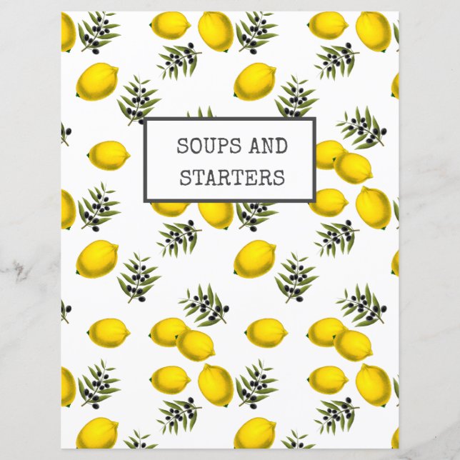 Recipe Divider Page | Lemon & Olive Binder Insert (Front)