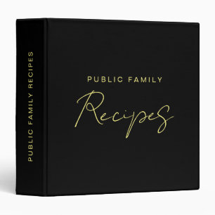 Recipe Elegant Modern Black Gold Typography Binder