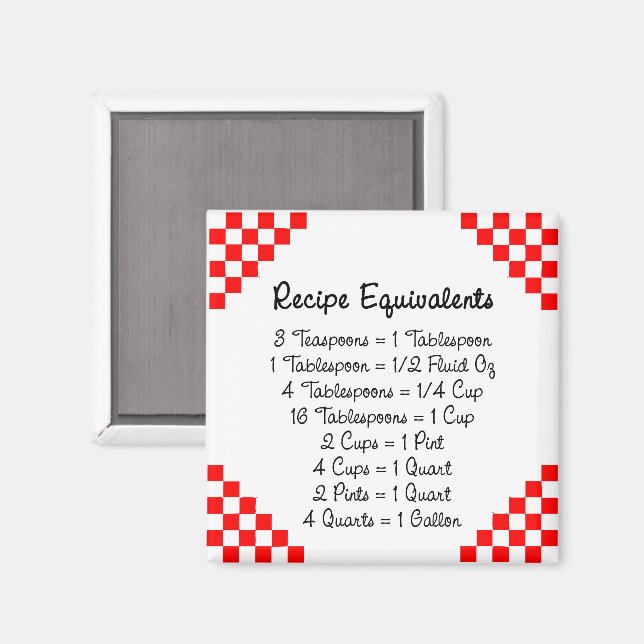 Recipe Equivalents Kitchen Helper Magnet (Front/Back)