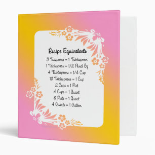 Recipe Equivalents Pastel Floral Binder