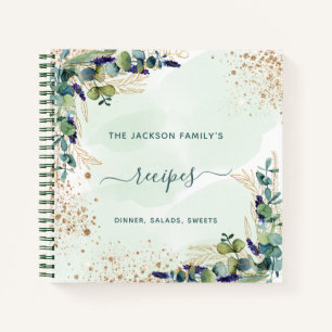 Recipe eucalyptus greenery gold glitter notebook
