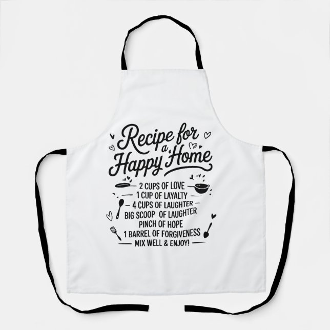 Recipe for a Happy Home Kitchen Love, Laughter Apron (Front)