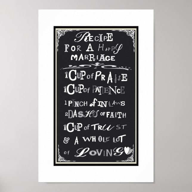 Recipe for a Happy Marriage Ideal Wedding Gift Poster (Front)