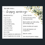 Recipe for a Happy Marriage Newlyweds Eucalyptus Poster<br><div class="desc">Click on "Edit design" to personalize or modify the layout (change wording,  font colour,  font style).
** Please see the full collection for matching invitation,  bridal shower games,  tags and sign available**</div>