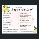 Recipe For A Happy Marriage Newlyweds Lemons Pink Poster<br><div class="desc">Click on "Edit design" to personalize or modify the layout (change wording,  font colour,  font style).
** Please see the full collection for matching invitation,  bridal shower games,  tags and sign available**</div>