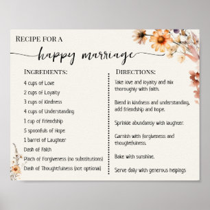 Recipe for a Happy Marriage Newlyweds Wildflowers Poster