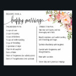 Recipe for a happy marriage sign wedding gift pink<br><div class="desc">Click on "Edit design" to personalize or modify the layout (change wording,  font colour,  font style).
** Please see the full collection for matching invitation,  bridal shower games,  tags and sign available**</div>