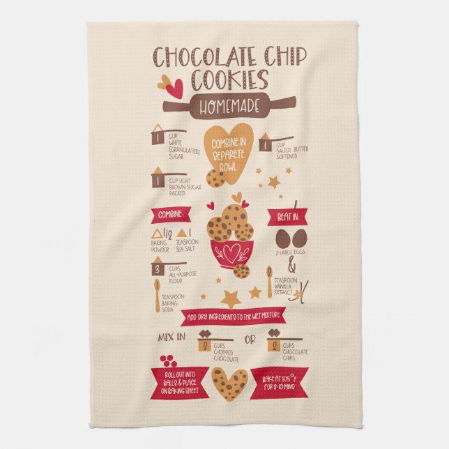 Recipe for Chocolate Chip Cookies Kitchen Towel (Vertical)