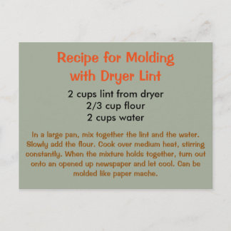 Recipe for Dryer Lint Sculpting on a Postcard