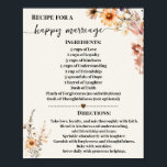 Recipe for Happy Marriage Autumn Wildflowers Poster<br><div class="desc">Click on "Edit design" to personalize or modify the layout (change wording,  font colour,  font style).
** Please see the full collection for matching invitation,  bridal shower games,  tags and sign available**</div>
