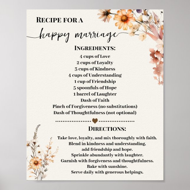 Recipe for Happy Marriage Autumn Wildflowers Poster (Front)