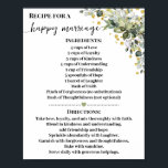 Recipe for Happy Marriage Greenery Gold Gift Poster<br><div class="desc">Click on "Edit design" to personalize or modify the layout (change wording,  font colour,  font style).
** Please see the full collection for matching invitation,  bridal shower games,  tags and sign available**</div>