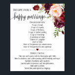 Recipe for happy marriage shower marsala gift sign<br><div class="desc">Click on "Edit design" to personalize or modify the layout (change wording,  font colour,  font style).
** Please see the full collection for matching invitation,  bridal shower games,  tags and sign available**</div>