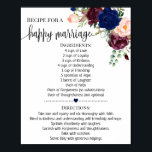Recipe for happy marriage wedding shower navy gift poster<br><div class="desc">Click on "Edit design" to personalize or modify the layout (change wording,  font colour,  font style).
** Please see the full collection for matching invitation,  bridal shower games,  tags and sign available**</div>