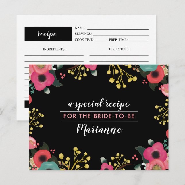 Recipe for the Bride-to-be. Modern Floral Cards (Front/Back)