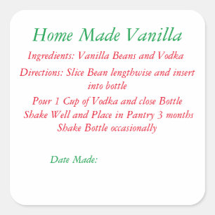 Recipe Home Made Vanilla Square Sticker