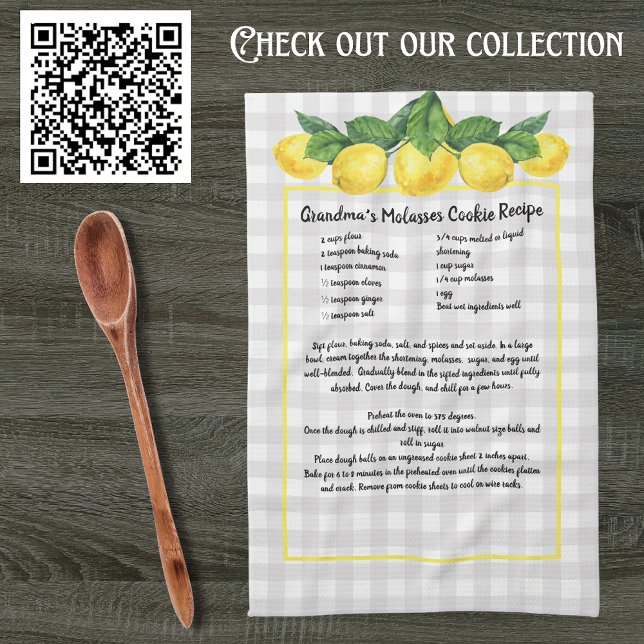 Recipe Keepsake Lemons Yellow  Grey Plaid  Kitchen Towel (Creator Uploaded)