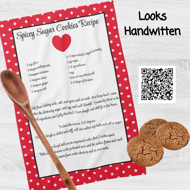 Recipe Keepsake Sugar Cookies Red Heart Polka Dots Kitchen Towel (Creator Uploaded)