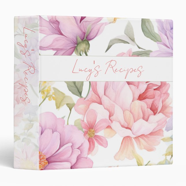 Recipe Kitchen Floral Pink Gorgeous Script Binder (Front/Spine)