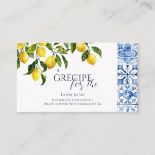 Recipe Lemon Citrus Blue Tiles Bridal Shower Enclosure Card