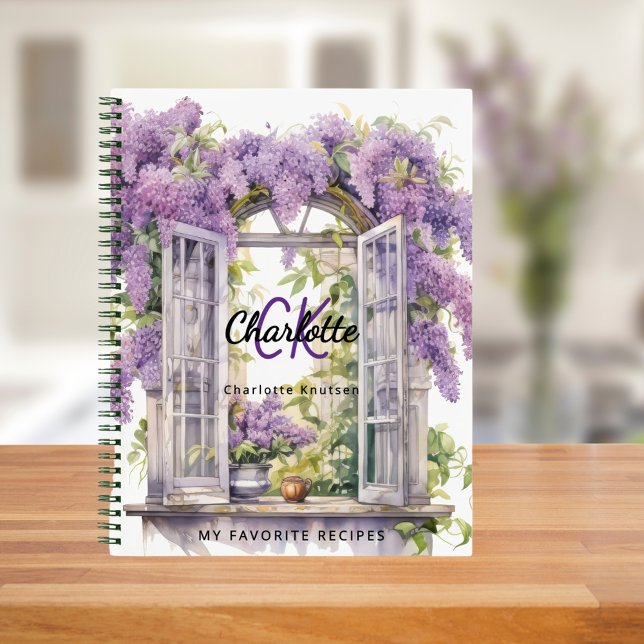 Recipe lilacs window flowers pink monogram notebook (Creator Uploaded)