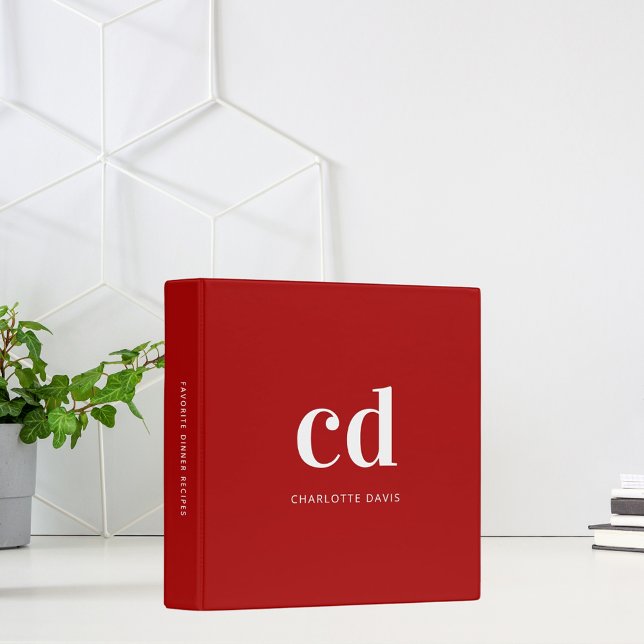 Recipe monogram red white  name cookbook binder (Creator Uploaded)