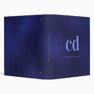 Recipe navy blue monogram initials cookbook binder
