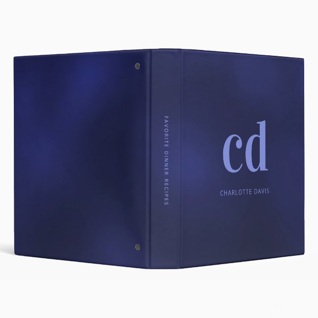 Recipe navy blue monogram initials cookbook binder (Background)