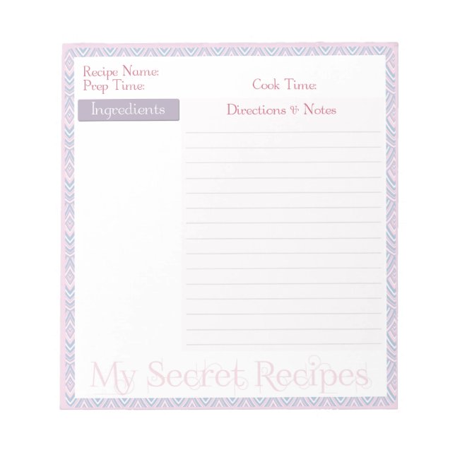 Recipe Notepad in Baby Pink Geo Pattern (Front)