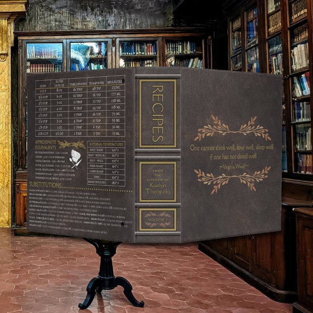 Recipe Organizer Old Leather Book Cover Binder (The look of old aged leather will add a touch of class to your cookbook shelf.)