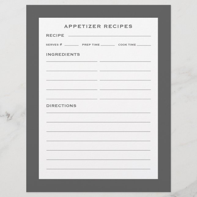 Recipe Page | Appetizer | Simple Grey & White (Front)