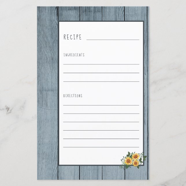 Recipe page for cookbook mini binder organizer (Front)