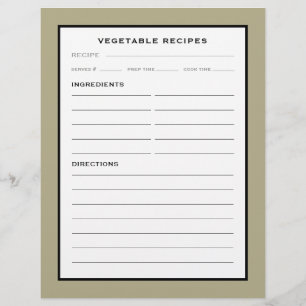 Recipe Page Vegetable Simple Black & White