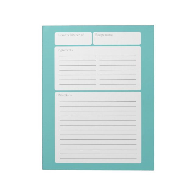 Recipe Page with Colour Option Notepad (Rotated)